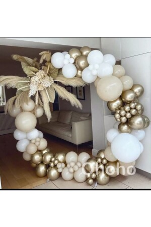 50 Adet Krom Gold Deniz Kumu Ve Pastel Beyaz Balon Zinciri - 1