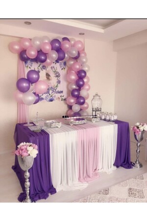 50 Adet Metalik Mor Ve Pembe Pastel Beyaz Balon -5 Mt Balon Zinciri - 3