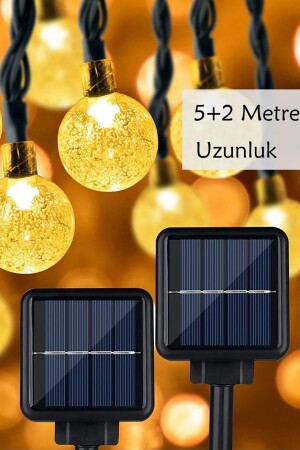 50 Led 7 Metre Sarı Güneş Enerjili Led Işık Solar Bahçe Teras Balkon Ağaç Lambası Aydınlatması - 4