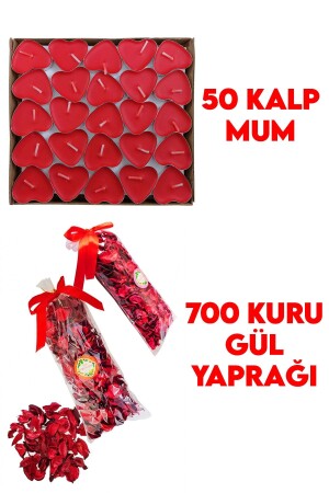 50 Mum - 700 Kuru Gül Yaprağı- Kalpli Mum ve Kuru Gül Yaprakları - 1