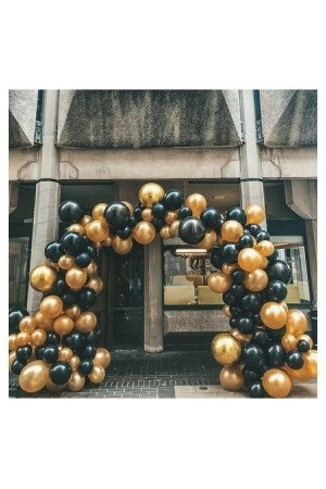 50 Stück 12-Zoll-Partyballons Metallic Gold – Pastellschwarz + 5 Meter Ballonkette - 3