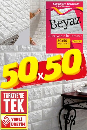 50x50 Cm 0-27 M² Kendinden Yapışkanlı Duvar Kağıdı Esnek Köpük Paneli 3d Boyutlu Tuğla Desen Beyaz - 2