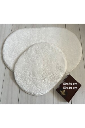 50x80-50x40. 2 Li Banyo Halısı Peluş Post Halı Beyaz Oval 2 li beyaz post - 1