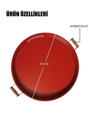 51 cm großes rundes rotes Metalltablett mit Holzgriff, Präsentationstablett, Frühstückstablett, Metallweißtablett51 - 7