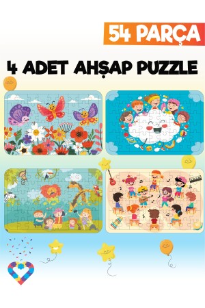 54-teiliges 4-teiliges Kinderpuzzle aus Holz - 2