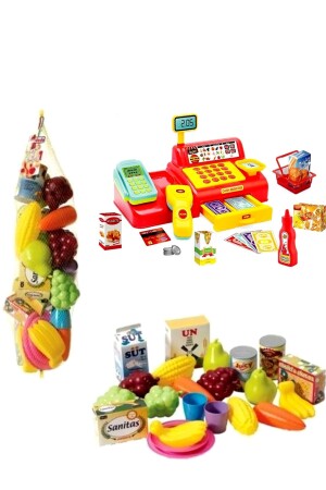 578-bp-Supermarkt-Registrierkasse + Spielzeug-Früchte im Netz-Spielzeug-Spielset-Set - 1