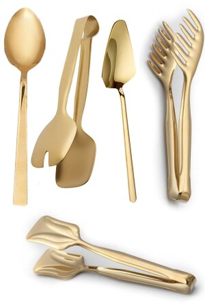 5'li Lüx Gold Servis Maşa Pasta Spatula Set ZK-SRV5 - 2