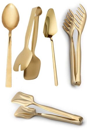 5'li Lüx Gold Servis Maşa Pasta Spatula Set ZK-SRV5 - 4