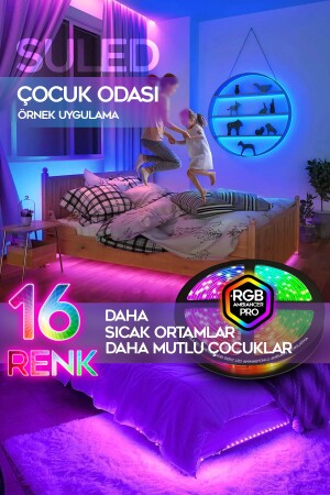 5MT X 2'li Set RGB Duvar Tavan Şerit Led Işık Ambiyans & Sabit 16 Renk Kumandalı Yapışkanlı 10 Metre - 5