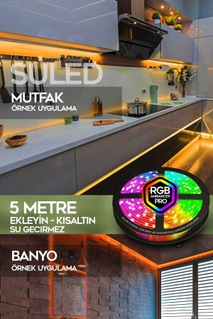 5MT X 2'li Set RGB Duvar Tavan Şerit Led Işık Ambiyans & Sabit 16 Renk Kumandalı Yapışkanlı 10 Metre - 6