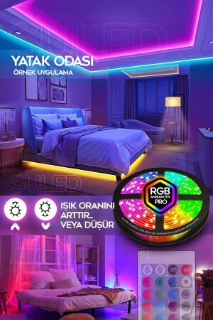 5MT X 2'li Set RGB Duvar Tavan Şerit Led Işık Ambiyans & Sabit 16 Renk Kumandalı Yapışkanlı 10 Metre - 7