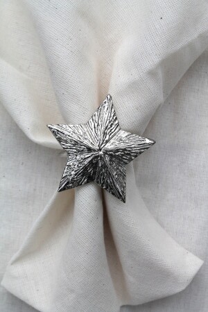 6 Adet Dekoratif Gümüş Star Nova Peçete Halkası - Napkin Ring 3565 - 10