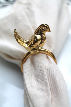 6 Adet Gold Kuş Figürlü Modern Metal Peçete Halkası - Napkin Ring bird6 - 4