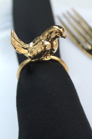 6 Adet Gold Kuş Figürlü Modern Metal Peçete Halkası - Napkin Ring bird6 - 5