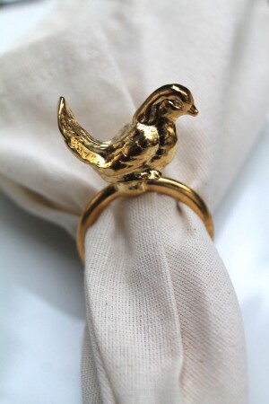 6 Adet Gold Kuş Figürlü Modern Metal Peçete Halkası - Napkin Ring bird6 - 6