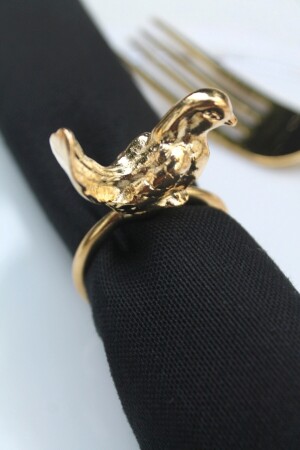 6 Adet Gold Kuş Figürlü Modern Metal Peçete Halkası - Napkin Ring bird6 - 7