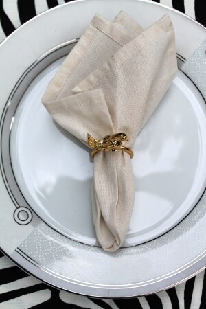 6 Adet Gold Kuş Figürlü Modern Metal Peçete Halkası - Napkin Ring bird6 - 8