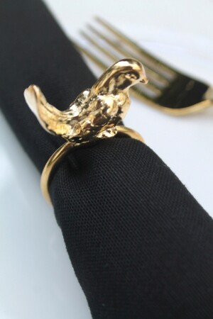 6 Adet Gold Kuş Figürlü Modern Metal Peçete Halkası - Napkin Ring bird6 - 9