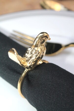 6 Adet Gold Kuş Figürlü Modern Metal Peçete Halkası - Napkin Ring bird6 - 10