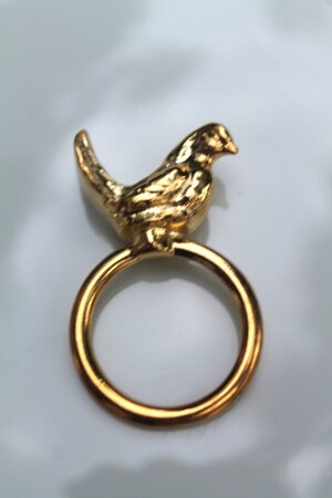 6 Adet Gold Kuş Figürlü Modern Metal Peçete Halkası - Napkin Ring bird6 - 11