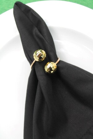 6 Adet Golden Disco Metal Halkalı Peçete Yüzüğü - Gold Napkin Rings - 5