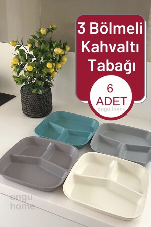 6 Adet Kahvaltı Tabağı Üç Bölmeli Tabak Mama Tabağı Tabldot Ongu152y - 4