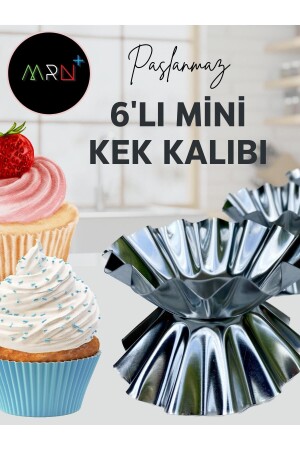 6 Adet Paslanmaz Mini Kek Kalıbı- Cupcake- Tart- Tartolet- Brownie- Topkek- Muffin Kalıbı - 3