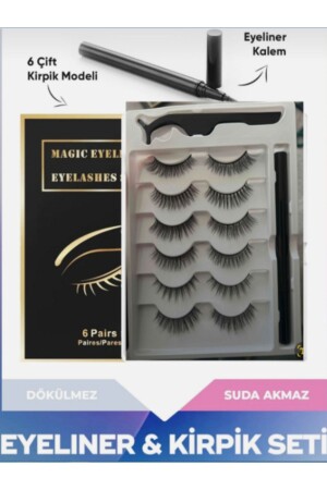 6 Çift Doğal Kirpik Ve 1 Adet Suya Dayanıklı Likit Eyeliner Yapıştırıcısı Kirpik Seti ( Siyah) - 2