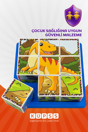 6 Farklı Dinozorlar Eğitici 3d Küp Puzzle Seri 2 - Eğitici Oyuncak 3 4 5 6 Yaş Geometrik Zeka KO009M007 - 5