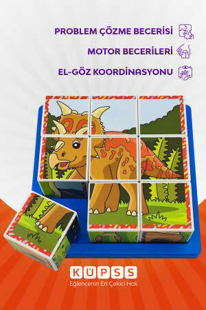 6 Farklı Dinozorlar Eğitici 3d Küp Puzzle Seri 2 - Eğitici Oyuncak 3 4 5 6 Yaş Geometrik Zeka KO009M007 - 9