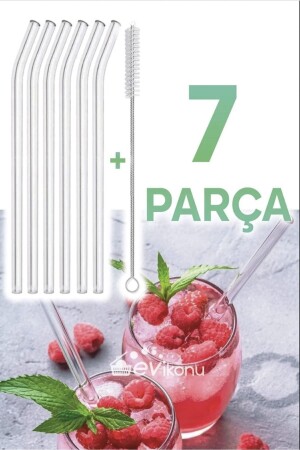 6 Parça Şeffaf Cam Eğimli Pipet Ve Temizleme Fırçası Kokteyl Sunum Pipetleri Yıkanabilir - 4