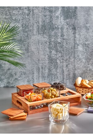 6-teilige Luxus-Frühstücksschüssel aus Glas mit Holzständer und Deckel – Snack- und Gewürzschüssel-Set – Frühstückspräsentationsset - 3