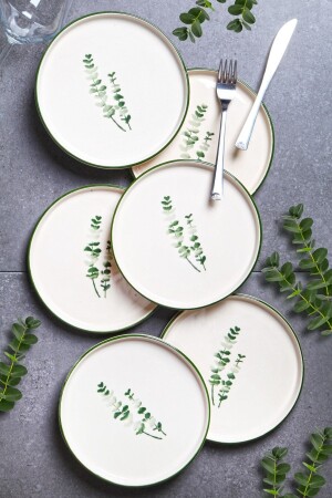 6-teiliges, 20 cm großes, stapelbares Kuchenteller-Set mit grünem Muster im Sonderdesign – Dessertteller-Set PastaGreenery - 1