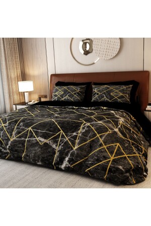 6-teiliges Doppelbett-Bettbezug-Set aus 100 % Baumwollsatin in Schwarz Granit Schwarz ALCN1009 - 3