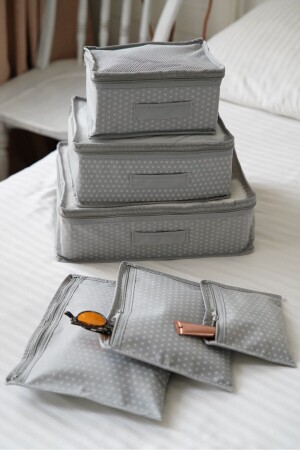 6-teiliges Koffer-Organizer-Set, Koffer-Organizer-Set, Reisetasche, grau gepunktet - 2