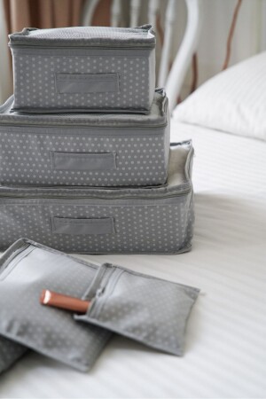 6-teiliges Koffer-Organizer-Set, Koffer-Organizer-Set, Reisetasche, grau gepunktet - 6