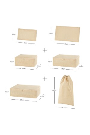 6-teiliges Koffer-Organizer-Set mit Fischgrätenmuster in Beige - 10