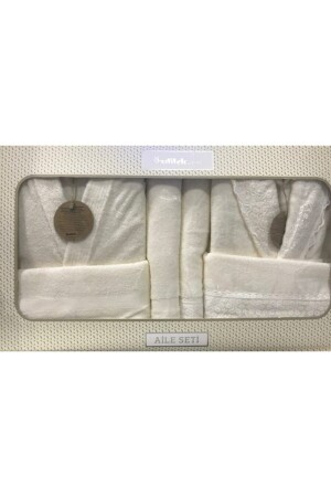 6-teiliges Unisex-Bademantel-Set aus 100 % Baumwolle in Beige mit Schnürung und Orchidee - 4