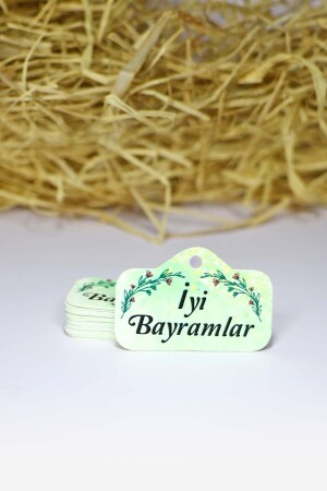 60 Adet Bayram Etiketi “iyi Bayramlar” Baskılı Beyaz Etiket (4x6 Cm) - 2