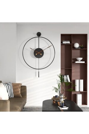 60 cm schwarzer Tiktok – Walnuss 35 cm Stunden- und Minutenzeiger, moderne dekorative Metallwanduhr mit Pendel tiktokPlus60 - 3