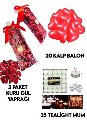 600 Kuru Gül Yaprağı,20 Kalp Balon,25 Beyaz Mum Romantik Hediye 14 Şubat Sevgililer Günü Doğum Günü tye1101210148 - 1