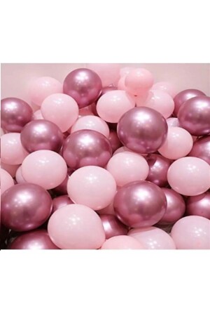 65 Adet Lüks Makaron Pembe - Krom Pembe -Beyaz Balon Zinciri Doğum Günü Balon Seti - 8