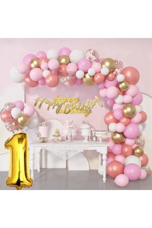 65-teiliges Luftballon-Set, luxuriöses Rosa-Roségold-Ballon-Set für 1 Jahr - 3