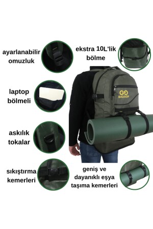 65l Körüklü Koyu Yeşil Su Geçirmez Çok Gözlü Laptop Bölmeli Kampçı-seyahat-dağcı Sırt Çantası 46456346346 - 5