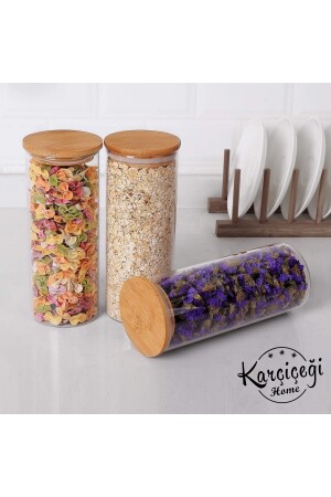 6'lı 1400 Ml Bambu Kapaklı Cam Baharatlık Drajelik Ve Erzak Kabı S8DG40010D0d038588r - 6