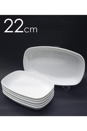 7 Adet Beyaz Melamin Kayık Tabak 22x14cm Salata Kebap Tabağı Ev Lokanta Tipi Sağlam Kare Oval Plate abn1112220105 - 2