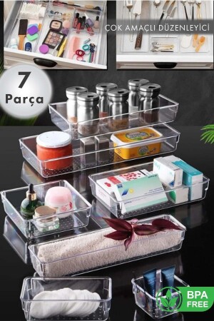 7 Parça Çekmece Içi Düzenleyici Organizer Şeffaf AES-120-DZN - 1