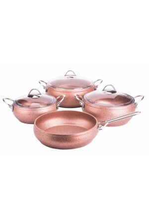 7 Parça Granit Güveç Tencere Seti Gümüş Kulp Rose Gold K-541 ST00067 - 3