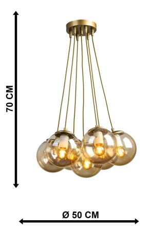 7-teiliger Sport-Kronleuchter, antik (geschlossenes Glop-Glas, Honig). 7-teiliger Sport-Kronleuchter - 3