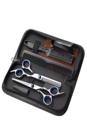 7-teiliges 6-Zoll-Haarscheren-Set mit 17 cm Länge, professionelles Friseur-Haarscheren-Set, gerade und mittlere Schere mit Ledertasche - 1